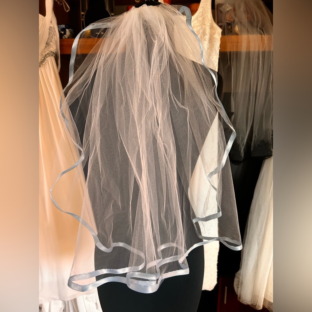 Illusions veil with Light Blue Edge Trim